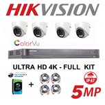 HIKVISION Set 3K Dual Light DVR 8 Channel - 4x 3K Dual Light Audio Turret Camera Indoor/Outdoor 2TB HDD