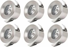 HOROZ  - Monica - LED Veranda Spot Verlichting 6 Pack - Inbouw Rond 1W - Natuurlijk Wit 4200K - Mat Chroom Aluminium - &Oslash;33mm