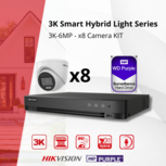 HIKVISION 3K Dual Light Set - 8x 3K (6MP) Dual Light Turret Camera Binnen/Buiten Audio - 8-kanaals DVR - 4TB harde schijf