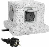 Buitenstopcontact steen look - Stekkerdoos Buiten 4 stopcontacten - IP44 - Kabellengte 3 meter - Grijs - VOOR BELGIE