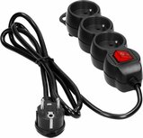 ORNO Stekkerdoos - Verlengsnoer -Verlengkabel - Met Pinaarde - 3x 2P+E met schakelaar - 5 meter H05VV-F 1x1,5mm2, Imax=16A, Zwart max 3680 watt- VOOR Belgi&euml;