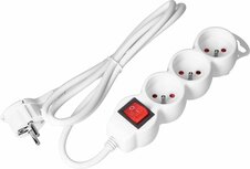 ORNO Stekkerdoos - Verlengsnoer-Verlengkabel - Met randaarde - 3x 2P+E met schakelaar, 3 meter H05VV-F 1x1,5mm2, Imax=16A, wit max 3680 watt
