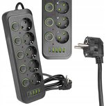 multiswitch stekker Verlengkabel 2 m 5 AANSLUITINGEN AARDING 5x USB C schakelaar