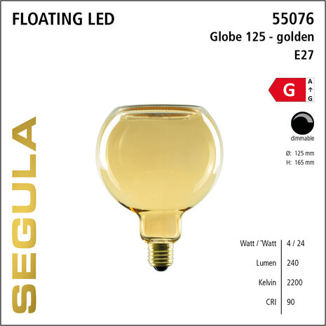 Segula Floating LED Golden SG-55076 Globelamp E27 4W | 125mm Dimbaar