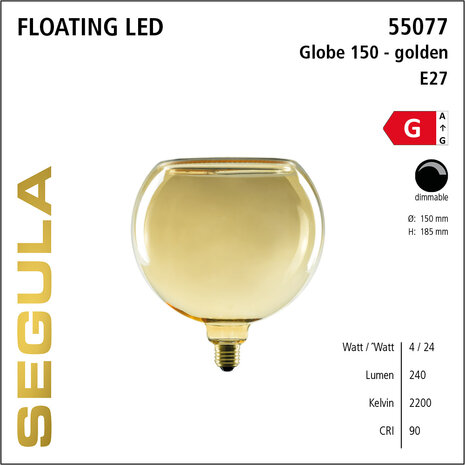 Segula Floating LED Golden SG-55077 E27 8W 150mm 4w dimbaar