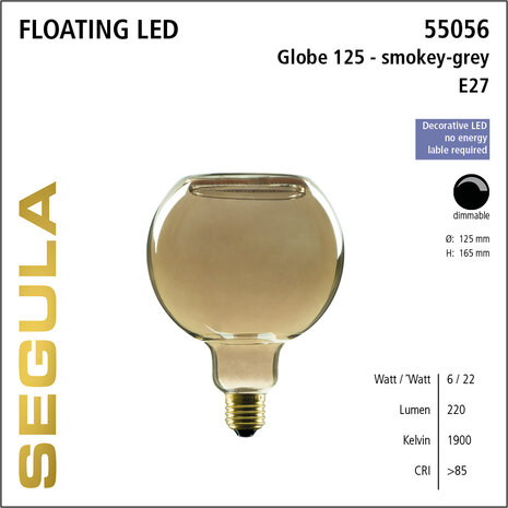 Segula Floating LED Smokey Grey SG-55056 Globelamp E27 6W | 125mm Dimbaar