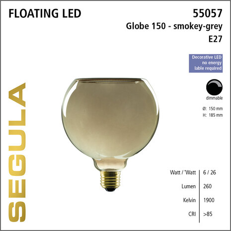 Segula Floating LED Smokey Grey SG-55057 Globelamp E27 6W | 150mm Dimbaar
