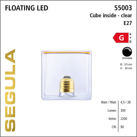 Segula Floating LED Cube Clear SG-55003 E27 4.5W | 125mm Dimbaar