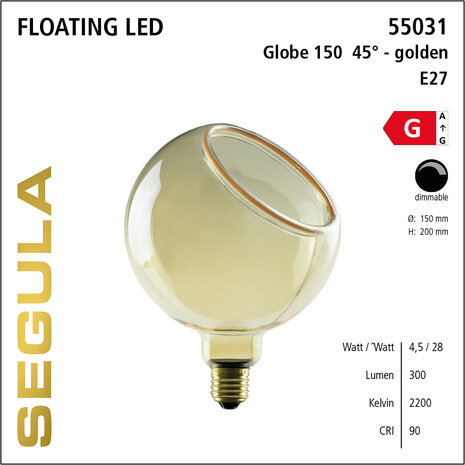 Segula Floating LED Golden SG-55031 Globelamp E27 6W 45&deg; | 150mm Dimbaar