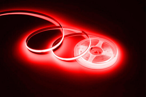 LED Strip COB - 24V - 5 Meter - Rood - 10w/m - 960 Lumen / m - met 24v 60w adapter