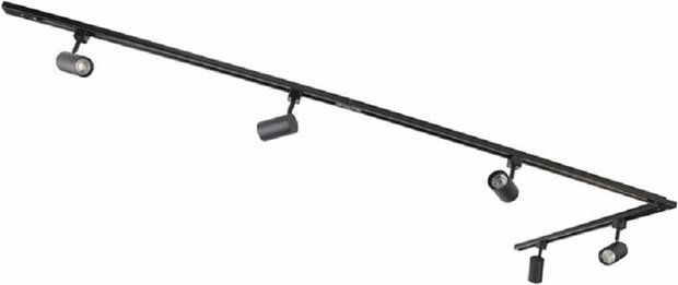 Rail verlichting Hoek set van 6 Rail Armatuur met GU10 Fitting - 6 x 5w Led GU10 - L:3m - Zwart
