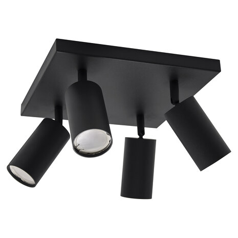 MANAM  - Modern PlafondSpot - Keuken/woonkamer/Slapkamer Lamp - 4 x GU10 Fitting Armatuur - Vierkant - Zwart