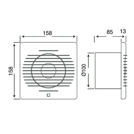 Badkamer - Toilet - Ventilator - 158mm - 12W - 100m3 - Mat Zwart