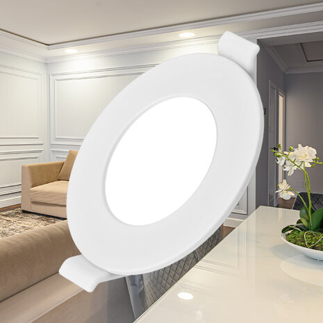 Braytron - LED Downlight Slim - Inbouw Rond 3W - Warm Wit 3000K - Mat Wit Aluminium - &Oslash;85mm - IP40