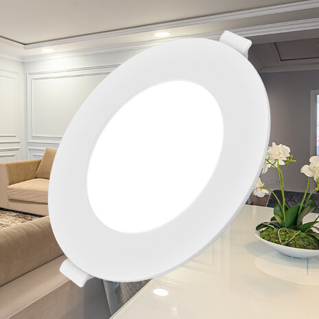 Braytron - LED Downlight Slim - Inbouw Rond 6W - Daglicht Wit 4200K - Mat Wit Aluminium - &Oslash;128mm - IP40