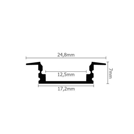 LED Strip Profiel - Zwart Aluminium - 1 Meter - 25x7mm - Inbouw