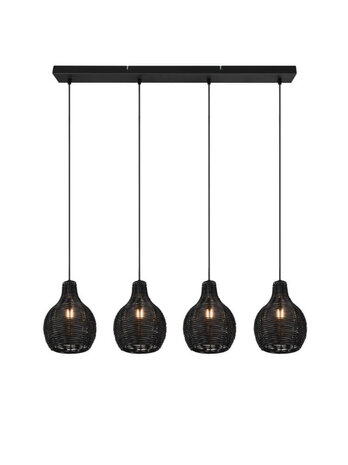 Reality - Sprout  Hanglamp - Hangverlichting - E14 Fitting - 4-lichts - Rechthoek - Zwart - Hout
