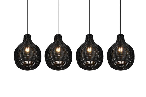 Reality - Sprout  Hanglamp - Hangverlichting - E14 Fitting - 4-lichts - Rechthoek - Zwart - Hout