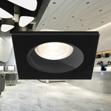 inbouwspots - Vierkant Inbouw spot - Mat Zwart - 89mm - Geschikt voor Badkamer - IP54