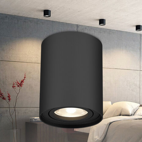 Downlight - Opbouw Rond - GU10 Fitting - Mat Zwart Aluminium - &Oslash;80mm