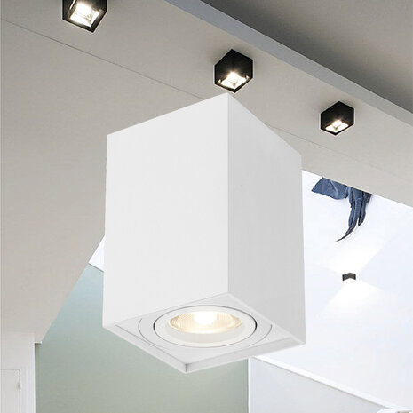 Downlight - Opbouw Vierkant - GU10 Fitting - Mat Wit Aluminium - 97mm