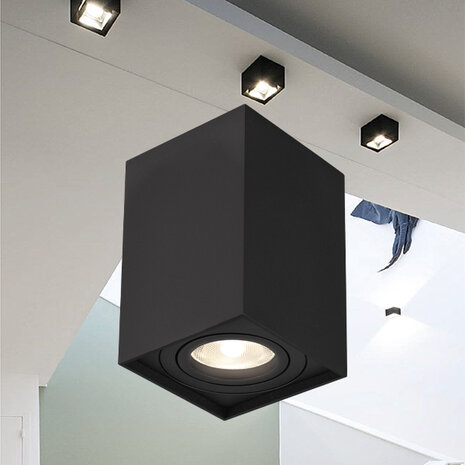 Downlight - Opbouw Vierkant - GU10 Fitting - Mat Zwart Aluminium - 97mm