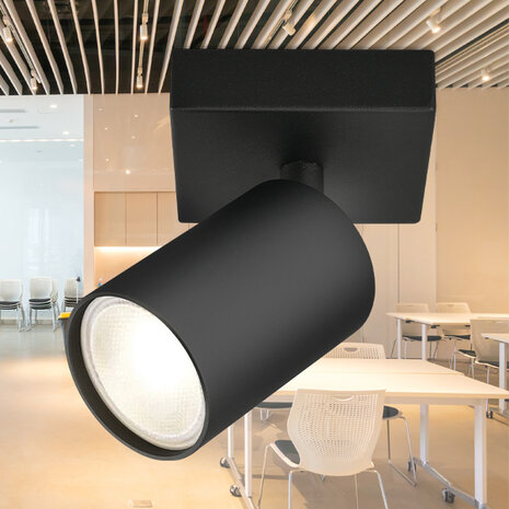 Plafondspot - GU10 Fitting - 1-lichts - Rond - Mat Zwart - Kantelbaar - Aluminium