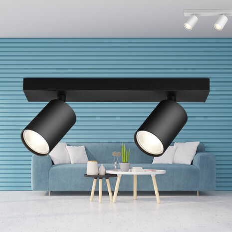 Plafondspot - GU10 Fitting - 2-lichts - Rond - Mat Zwart - Kantelbaar - Aluminium