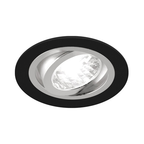 Inbouwspots - Rond Inbouw spot - Mat Zwart/Zilver - Geborsteld - Kantelbaar - &Oslash; 92 mm - Geschikt voor LED