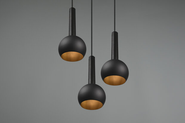 CINQUE Hanglamp Ciliana 3-lichts ronde plaat Zwart