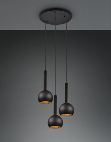 CINQUE Hanglamp Ciliana 3-lichts ronde plaat Zwart