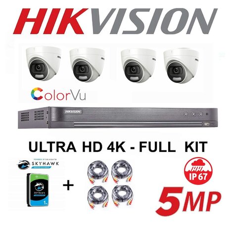 HIKVISION Set 3K Dual Light DVR 8 Channel - 4x 3K Dual Light Audio Turret Camera Indoor/Outdoor 2TB HDD
