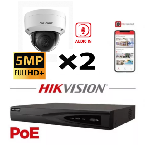 HIKVISION IP Camera Kit 2x Camera Lite Serie 5MP NVR 8xChannel POE- Hard Disk 2Tb To Max 8x Camera