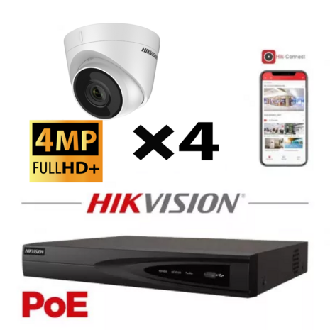HIKVISION Camera Kit Lite Serie 4x IP Camera 4MP - NVR 8xChannel - Hard Disk 4Tb Extensible To Max 8x IP Camera