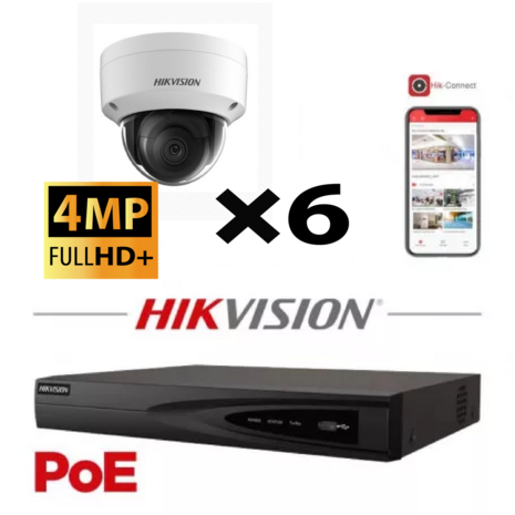 HIKVISION IP Camera Kit 6x Camera Lite Serie 4MP NVR 8xChannel POE- Hard Disk 4Tb To Max 8x Camera