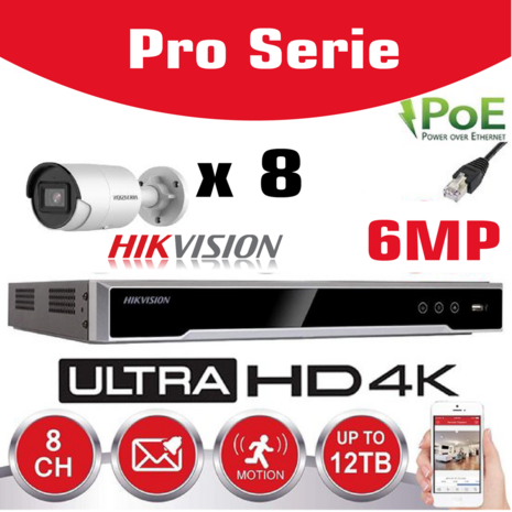 HIKVISION IP Kit Value 8x Camera 5MP (4x Bullet + 4x Dome) Fixed IR 30M + NVR POE 8 Channels + HDD 4Tb