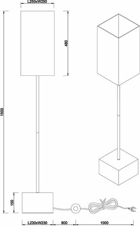 Reality - LED Vloerlamp - Vloerverlichting - E27 Fitting - Rechthoek - Zwart/Goud - Hout