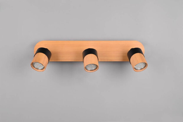 Trio Plafondlamp hout met zwart Aruni 3-lichts