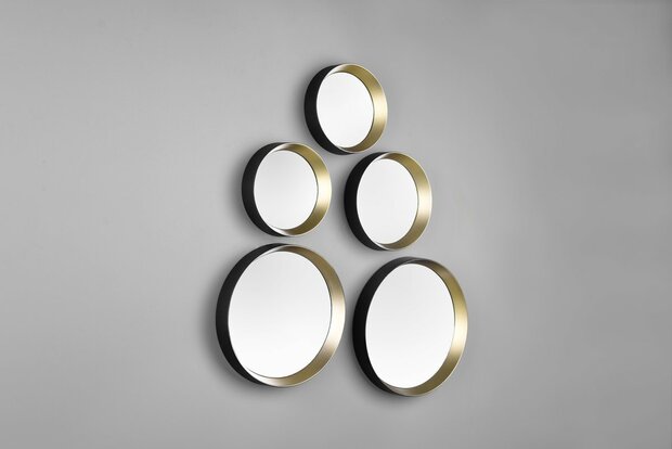 Mirrors &amp; More Vivien Spiegels Set Van 5 Rond In Frame Zwart / Goud