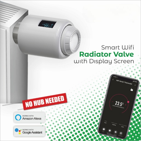 Slimme radiatorthermostaat - WiFi slimme radiatorkraan voor digitale bediening van meerdere kamers - Eenvoudige installatie - Bespaar verwarmingskosten - Werkt met Alexa en Google Assistant - Set Van 4 Radiatorknoppen