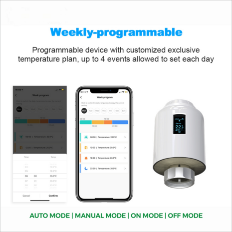 Slimme radiatorthermostaat - WiFi slimme radiatorkraan voor digitale bediening van meerdere kamers - Eenvoudige installatie - Bespaar verwarmingskosten - Werkt met Alexa en Google Assistant - Set Van 4 Radiatorknoppen