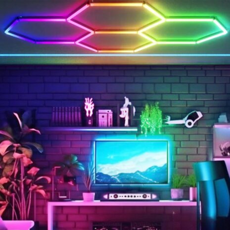 HEXAGON150W Designer Light  CAR SHOWROOM 2347mmx1641mmx22mm (24pcs), PC T5 Tubes, RGB with Remote, Connector 20pcs