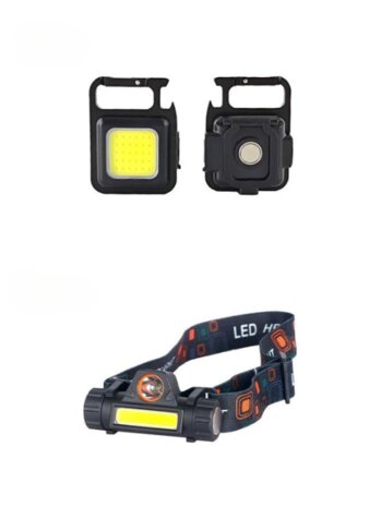 Set van 2 lamp - LED Zaklamp - 5w -  6000K - Oplaadbaar - LED Hoofdlamp - 1W COB + 1W SMD - Oplaadbaar