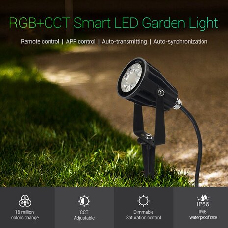 Mi-Light Mi-Boxer - (FUTC04) - LED Tuinlamp 6W RGB+CCT - Prikspot - Tuinspot - Dimbaar - Alle kleuren mogelijk - Warm wit licht tot koud wit licht - Waterdicht - IP66 - Smart verlichting - Smart lamp