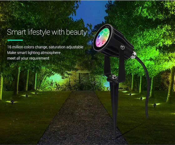 Mi-Light Mi-Boxer - (FUTC04) - LED Tuinlamp 6W RGB+CCT - Prikspot - Tuinspot - Dimbaar - Alle kleuren mogelijk - Warm wit licht tot koud wit licht - Waterdicht - IP66 - Smart verlichting - Smart lamp