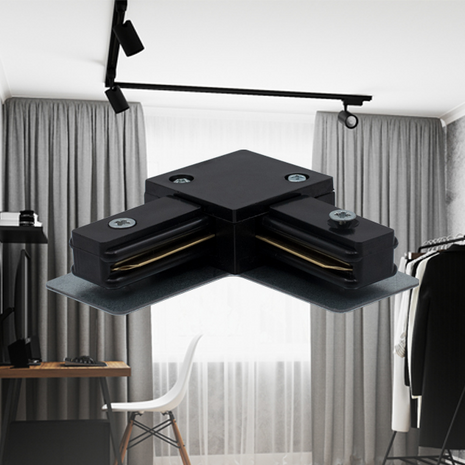 Spanningsrail Doorverbinder - Hoek L Koppeling - 1 Fase - Zwart