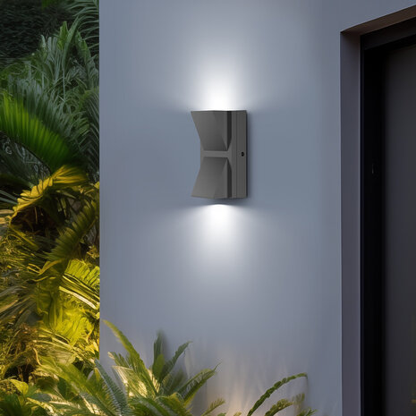 Led Buiten Wandlamp - VEKTA - 2X6w - CCT - Aanpasbare lichtkleur - 1200 Lumen - Antraciet Grijs - IP65