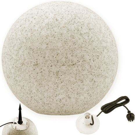Bollamp - Decoratieve lichtbol, &Oslash;30cm - 1x E27 Fitting - Buitenverlichting - Tuin Verlichting - Moderne vloerlamp - Grijs - Marmerlook - IP65