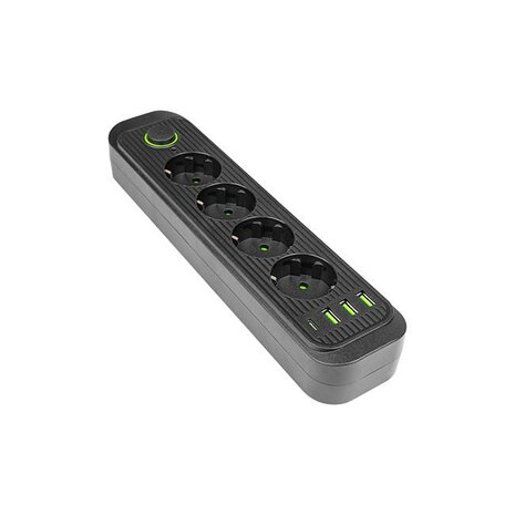 Stekkerdoos - Verlengsnoer -Verlengkabel - Met randaarde - 4x230V + 3x USB-A 1x USB-C met schakelaar- H05VV-F, 3X1.0mm2, 0.2mm -Imax=10A, Zwart max 2500 watt