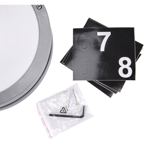 SOLINA - LED Plafondlamp / Wandlamp - Buitenlamp - met nummer - &Oslash;26 cm - 7.5W - Daglicht wit - 4100K - Grijs - Opbouw - Rond - IP54